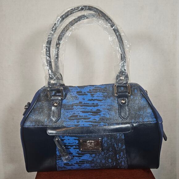 NWT Original by Sharif 1827 Blue Crocodile Print Satchel Bag w/ Strap - Picture 2 of 10